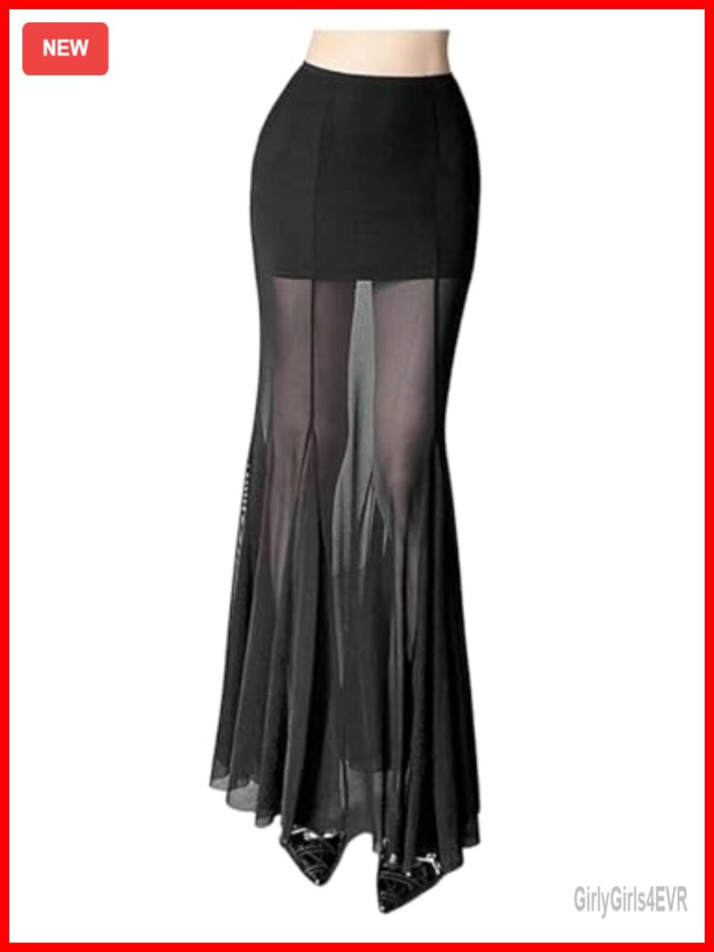Women's Ruffle Hem Mesh Sheer Long Maxi Skirt A-Line Elegant Bodycon